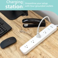 Philips 4-Outlet Surge Protector Power Strip, 4 Ft Braided Extension Cord, Multi Plug Outlet Extender, Adapter-Spaced, 450 Joules, White