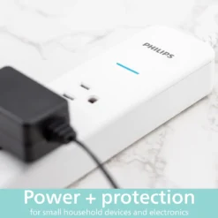 Philips 4-Outlet Surge Protector Power Strip, 4 Ft Braided Extension Cord, Multi Plug Outlet Extender, Adapter-Spaced, 450 Joules, White