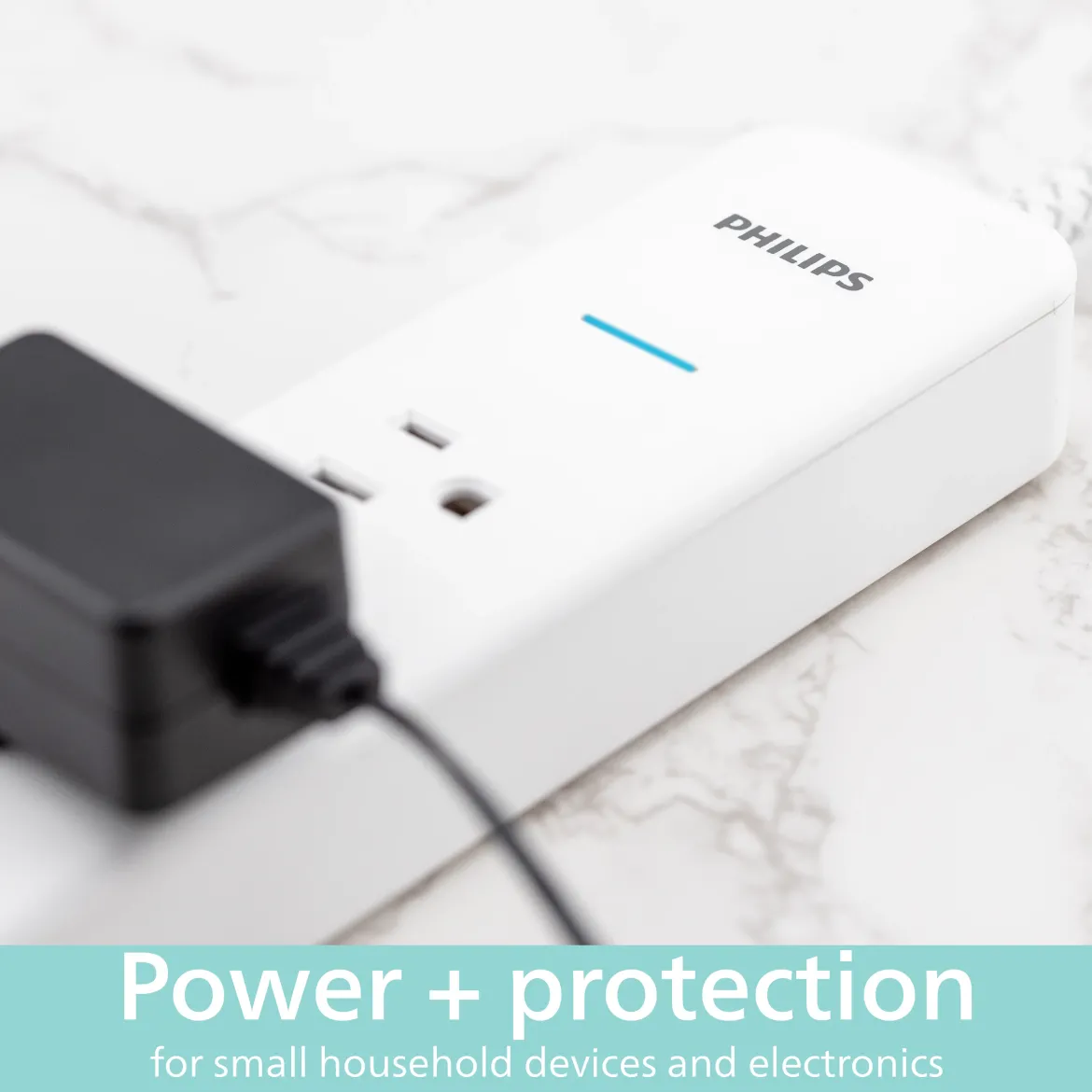 Philips 4-Outlet Surge Protector Power Strip, 4 Ft Braided Extension Cord, Multi Plug Outlet Extender, Adapter-Spaced, 450 Joules, White