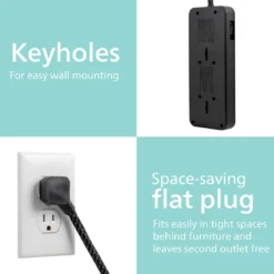 Philips 6-Outlet Surge Protector, 8 Ft, Black