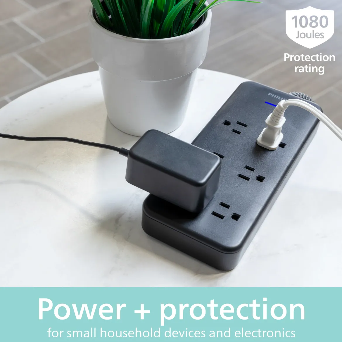 Philips 6-Outlet Surge Protector, 8 Ft, Black