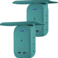 Philips 6-Outlet Tap with Device Shelf, 450J, 2USB (2.4A), Teal, 2pk