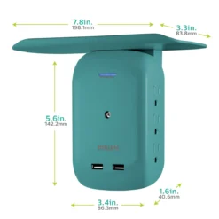 Philips 6-Outlet Tap with Device Shelf, 450J, 2USB (2.4A), Teal, 2pk