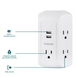Philips 5-Outlet USB-A Charging Surge Protector