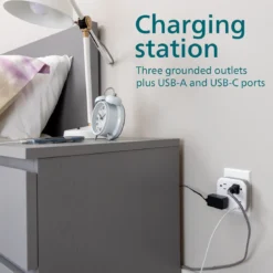 Philips 3-Outlet 1 USB-A 1 USB-C Wall Tap with Surge Protection, White