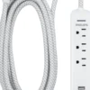 Philips 3-Outlet 3-USB 6ft. Surge Protector with Braided Cord, White