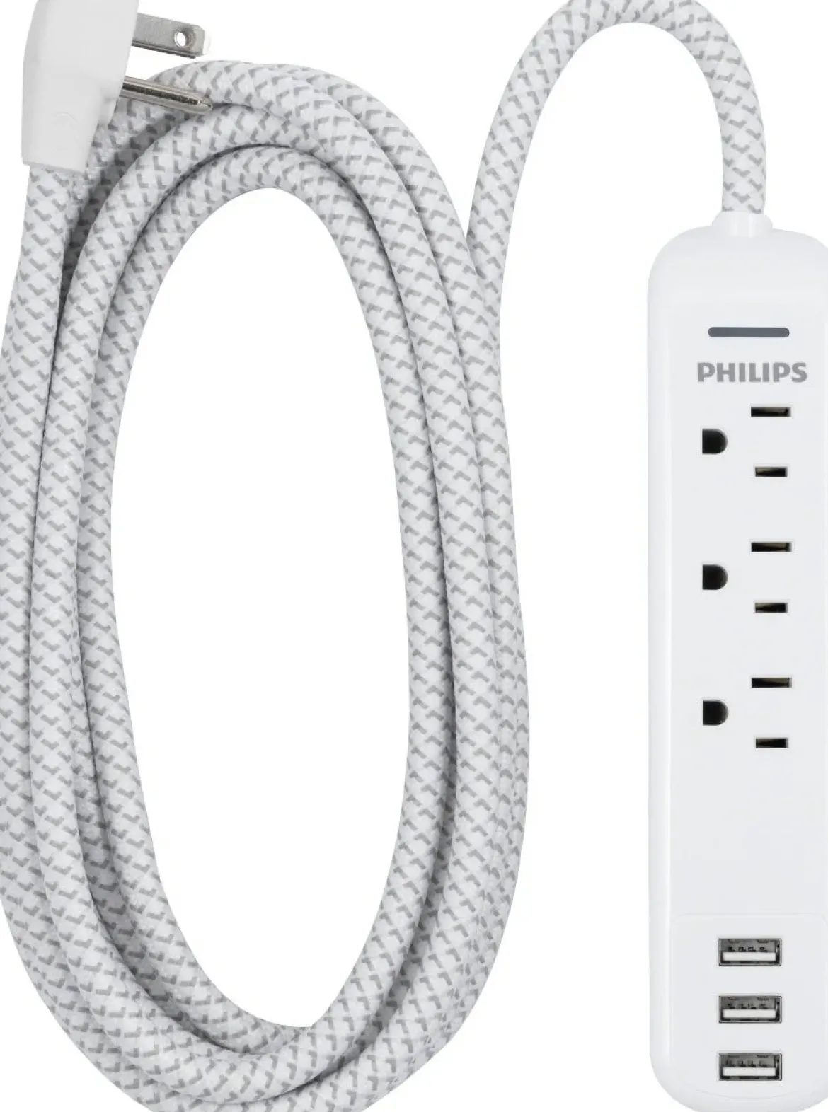 Philips 3-Outlet 3-USB 6ft. Surge Protector with Braided Cord, White