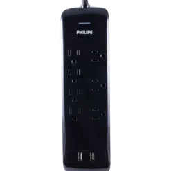 Philips 7-Outlet 2-USB 4ft. Surge Protector, Black