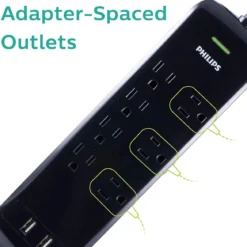 Philips 7-Outlet 2-USB 4ft. Surge Protector, Black