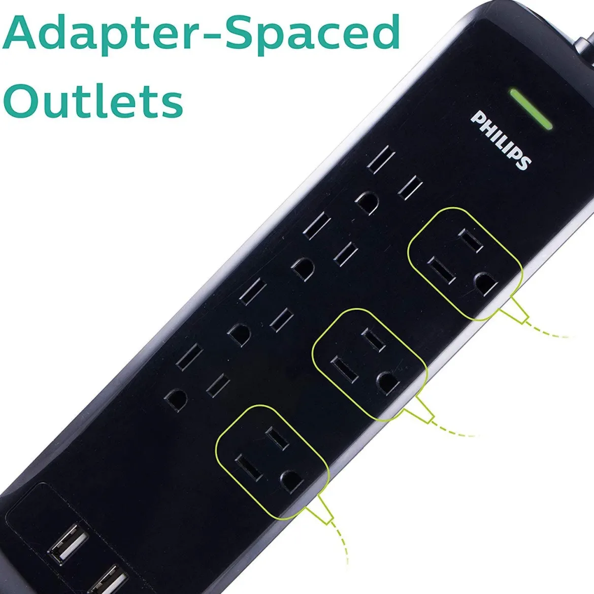 Philips 7-Outlet 2-USB 4ft. Surge Protector, Black