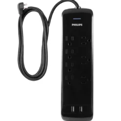 Philips 7-Outlet 2-USB 4ft. Surge Protector, Black