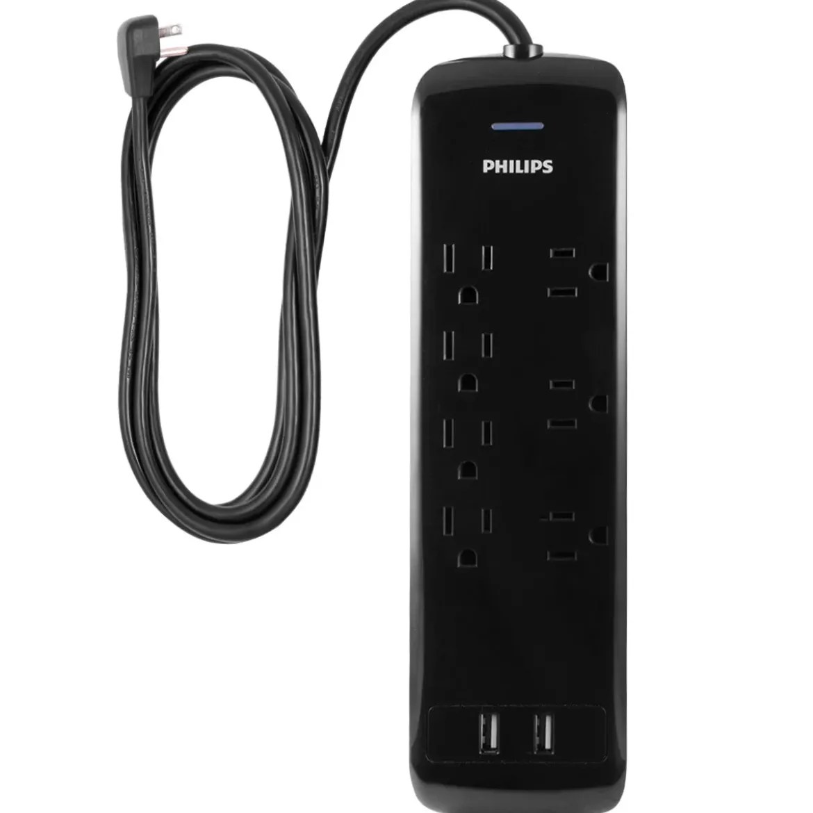 Philips 7-Outlet 2-USB 4ft. Surge Protector, Black