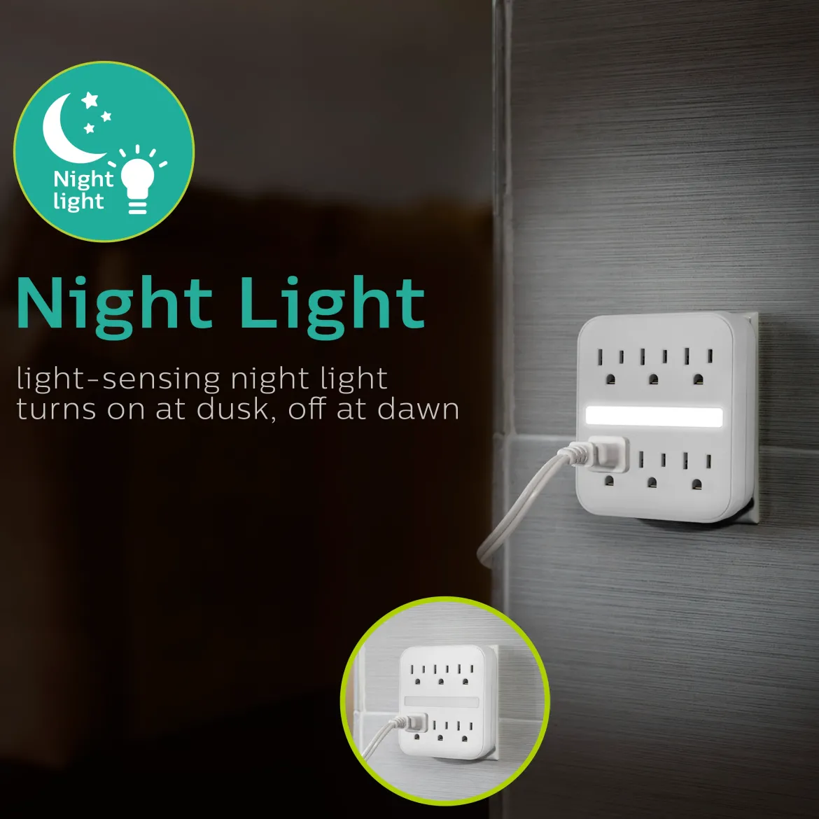 Philips 6-Outlet Wall Tap with Night Light