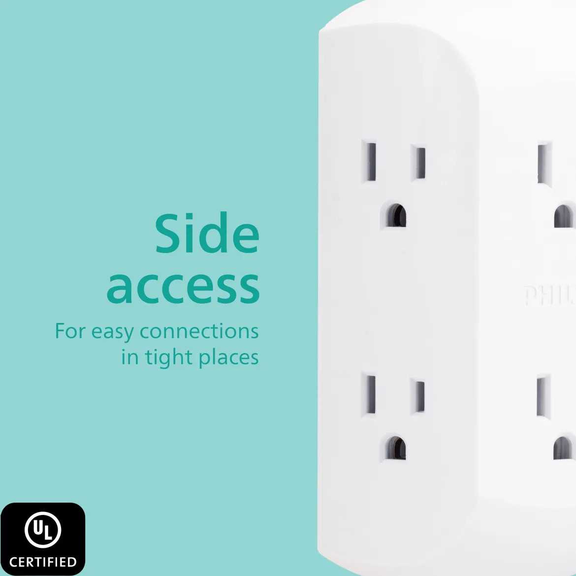Philips 6-Outlet Wall Tap with Resettable Circuit Breaker, White