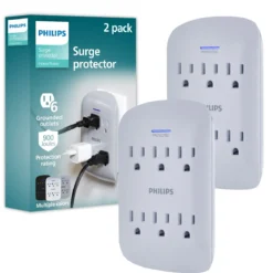 Philips 6-Outlet Wall Tap with Surge Protection, 2 Pack, Gray
