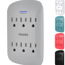 Philips 6-Outlet Wall Tap with Surge Protection, 2 Pack, Gray