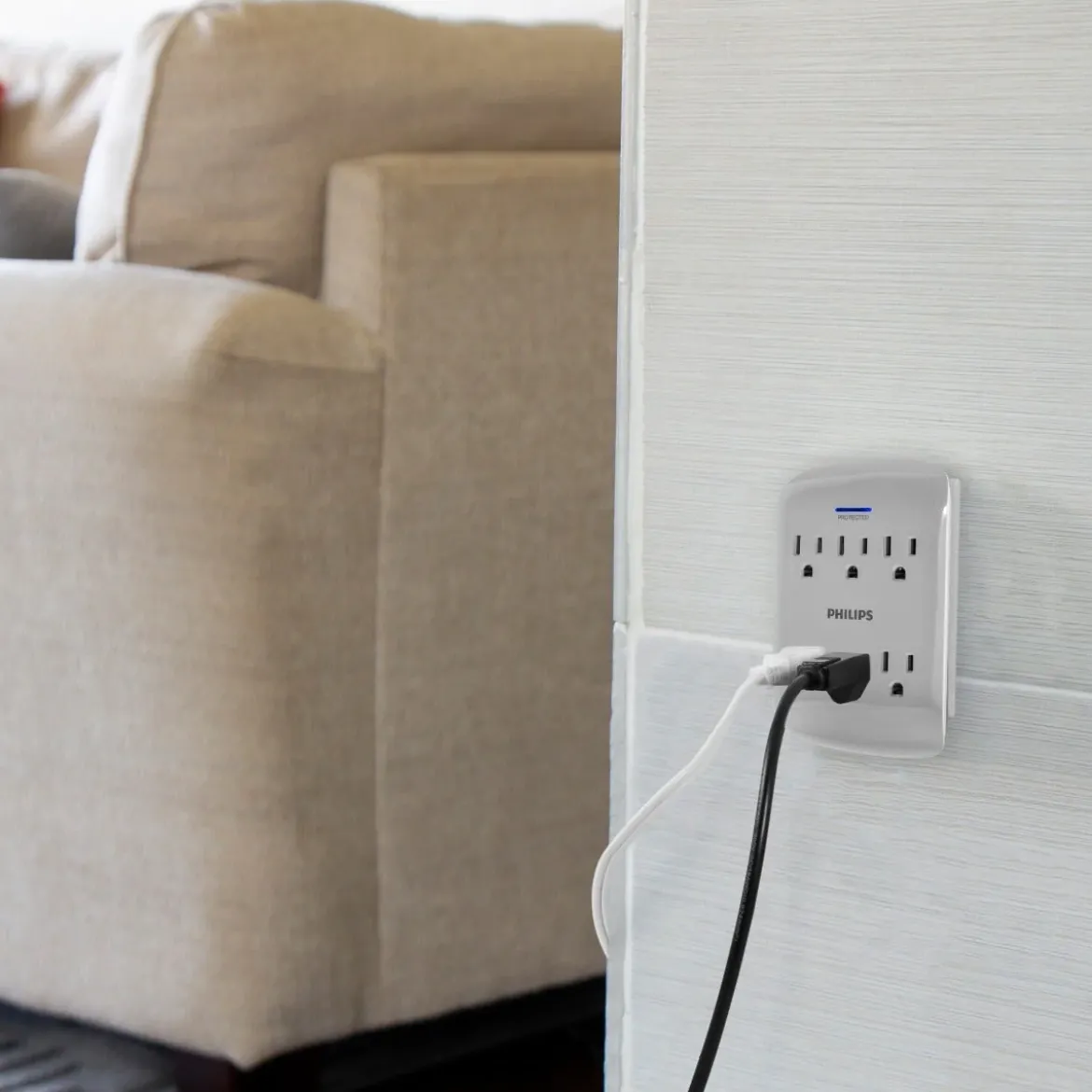 Philips 6-Outlet Wall Tap with Surge Protection, 2 Pack, Gray