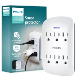 Philips 6-Outlet Wall Tap with Surge Protection, White