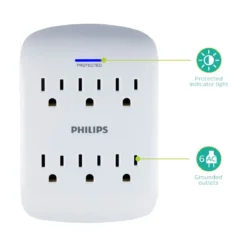 Philips 6-Outlet Wall Tap with Surge Protection, White