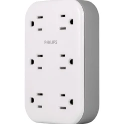 Philips 6-Outlet Wall Tap with Surge Protection and Adapter Spaced Outlets, White