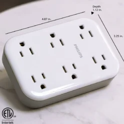 Philips 6-Outlet Wall Tap with Surge Protection and Adapter Spaced Outlets, White