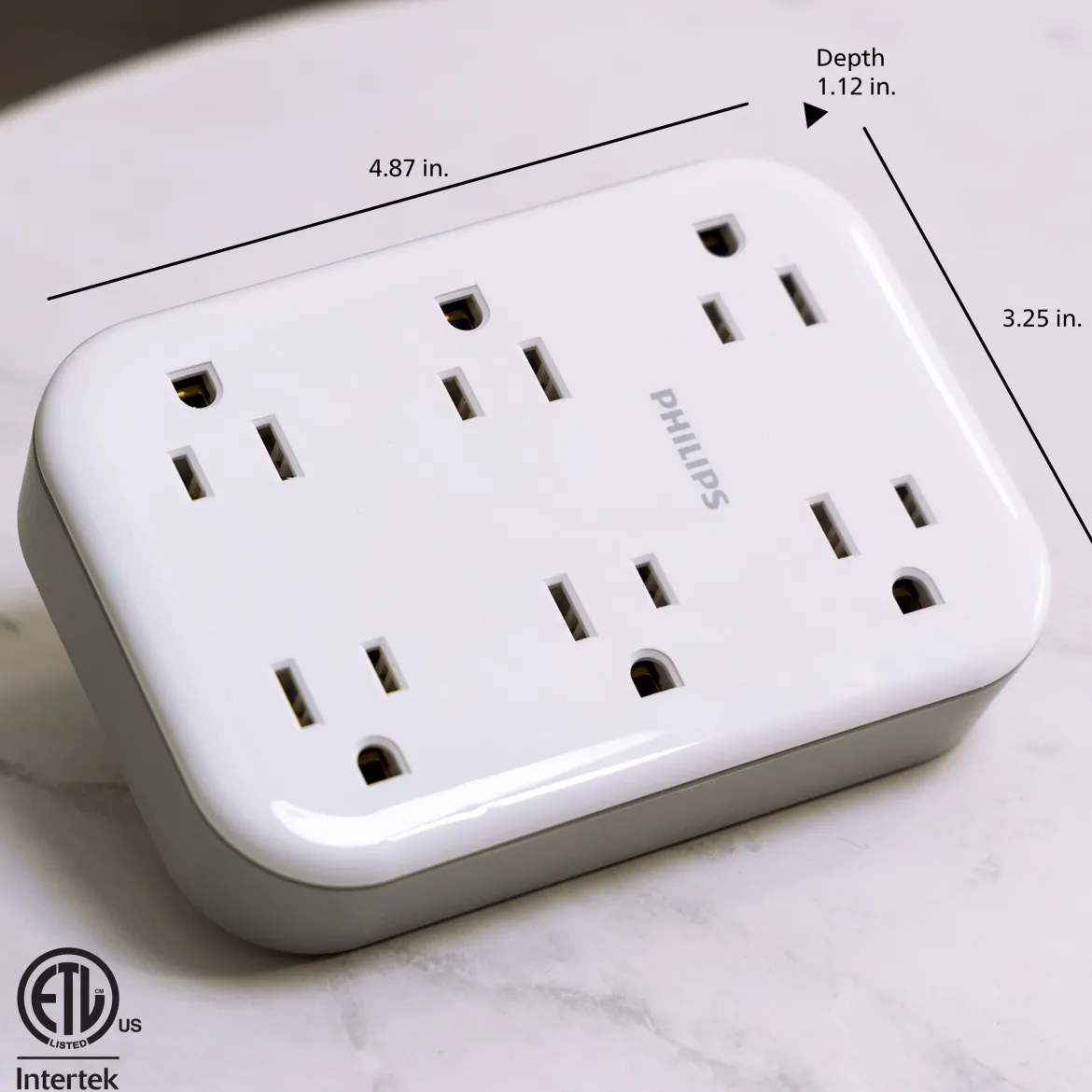 Philips 6-Outlet Wall Tap with Surge Protection and Adapter Spaced Outlets, White