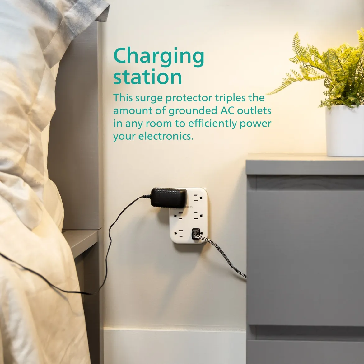 Philips 6-Outlet Wall Tap with Surge Protection and Adapter Spaced Outlets, White