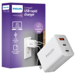 Philips 1 USB and 2 USB-C Wall Charger with Power Delivery, White