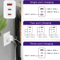 Philips 1 USB and 2 USB-C Wall Charger with Power Delivery, White