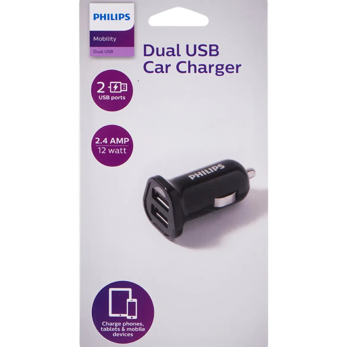 Philips 2-USB Car Charger, Black