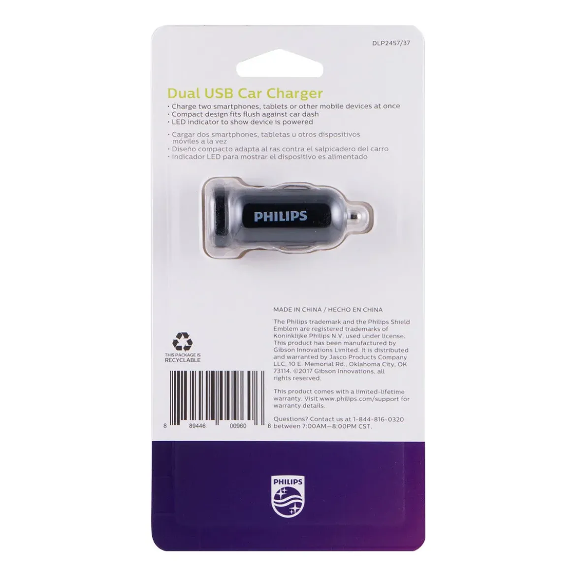 Philips 2-USB Car Charger, Black
