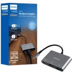 Philips USB-C 3-in-1 Multiport Hub With Power Pass-Through, Silver