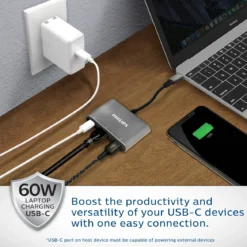 Philips USB-C 3-in-1 Multiport Hub With Power Pass-Through, Silver
