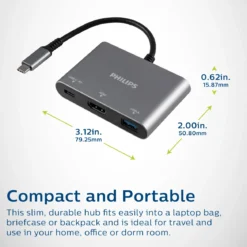 Philips USB-C 3-in-1 Multiport Hub With Power Pass-Through, Silver