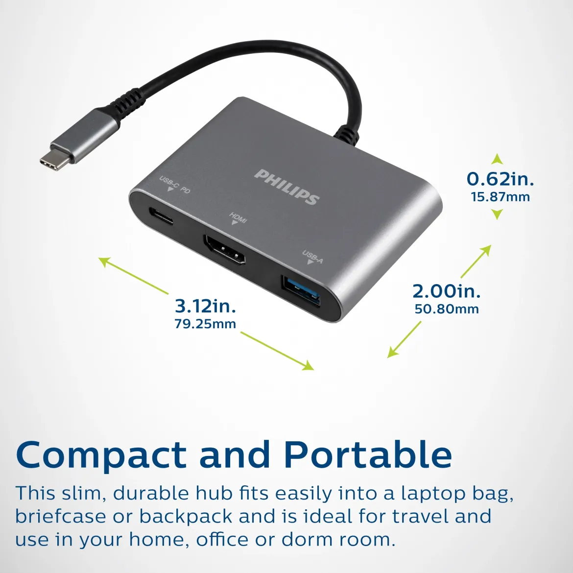 Philips USB-C 3-in-1 Multiport Hub With Power Pass-Through, Silver