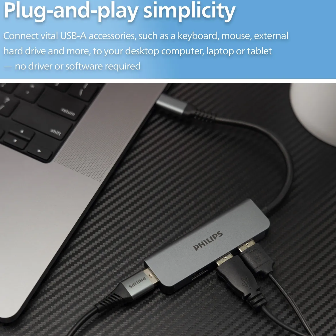 Philips USB-C to USB-A 4-Port Adapter, Silver
