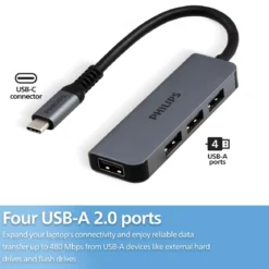 Philips USB-C to USB-A 4-Port Hub, silver, 12pk