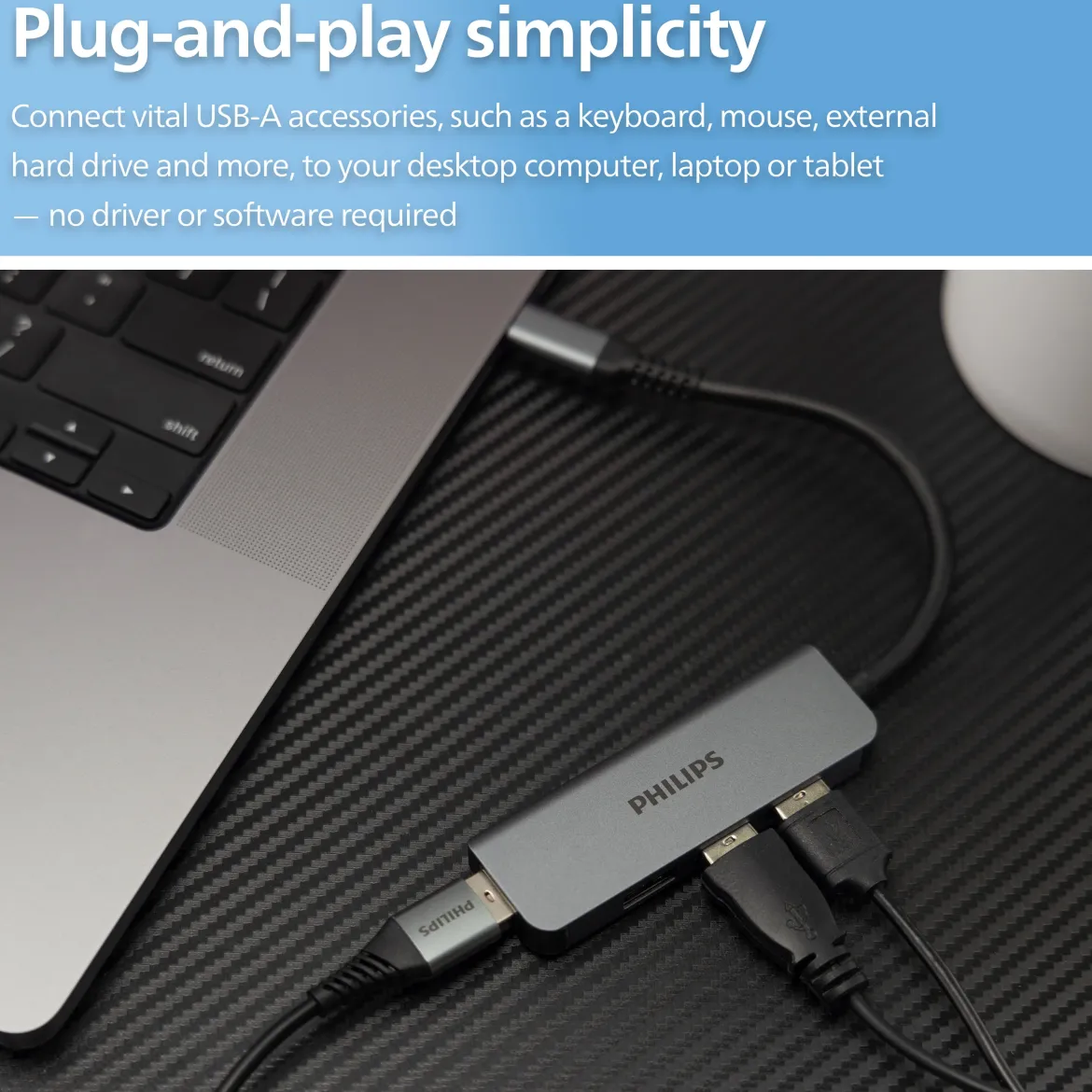 Philips USB-C to USB-A 4-Port Hub, silver, 12pk