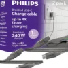 Philips USB-C to USB-C Cable, 1ft, Braided Cord, 240W, Black/Gray Heather, 2 pack