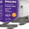 Philips USB-C to USB-C Cable, 240W, Braided Cord, 3ft, Black/Gray Heather, 2 pack