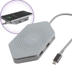 Philips USB-C Travel Docking Station with Qi Wireless Charging, Gray