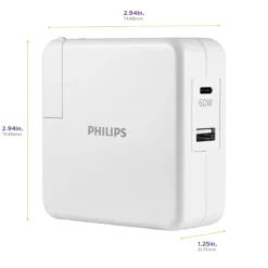 Philips USB-C USB-A Wall Charger with Power Delivery, White