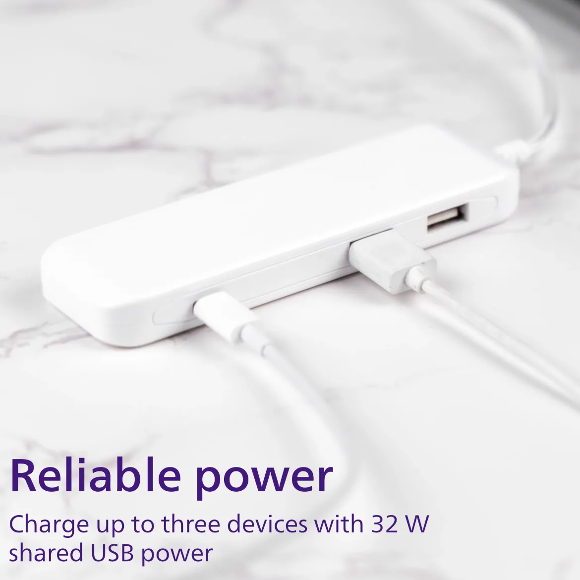 Philips USB Extension Bar, 3 ports, 2 USB-A ,1 20W USB-C, 32W Total, 6ft. Cable, White