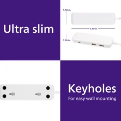 Philips USB Extension Bar, 4 USB-A ports, 4.8A, 24W, 6ft Braided Cord, White