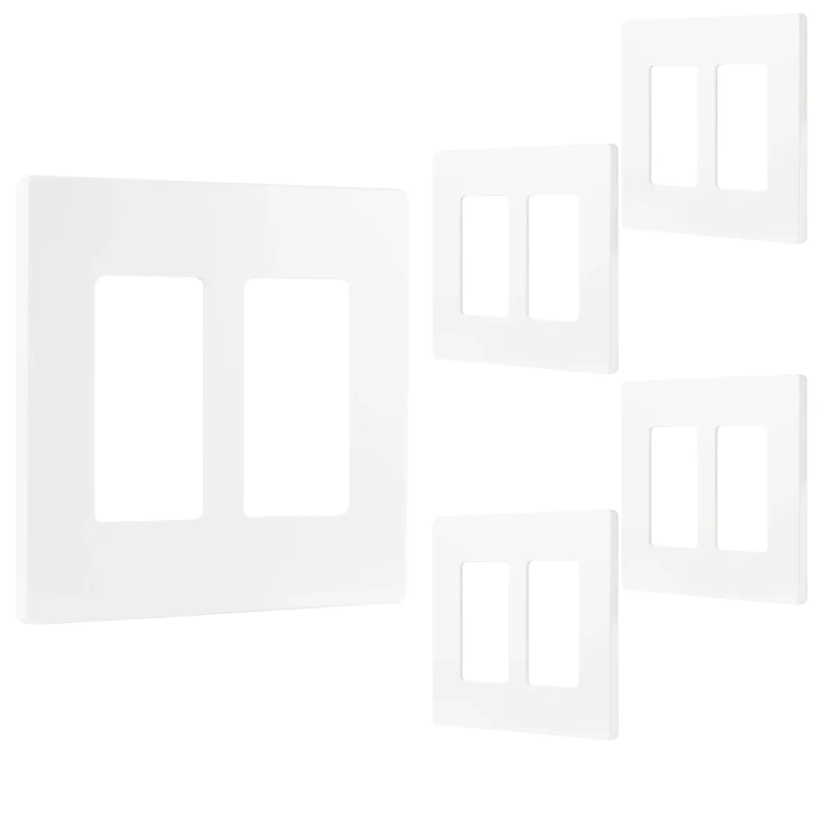 Power Gear Double Rocker Screwless Light Switch Wall Plate, 5 Pack, White