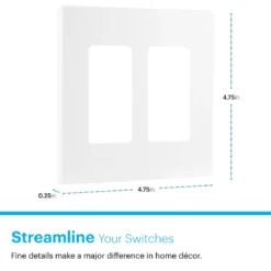 Power Gear Double Rocker Screwless Light Switch Wall Plate, 5 Pack, White