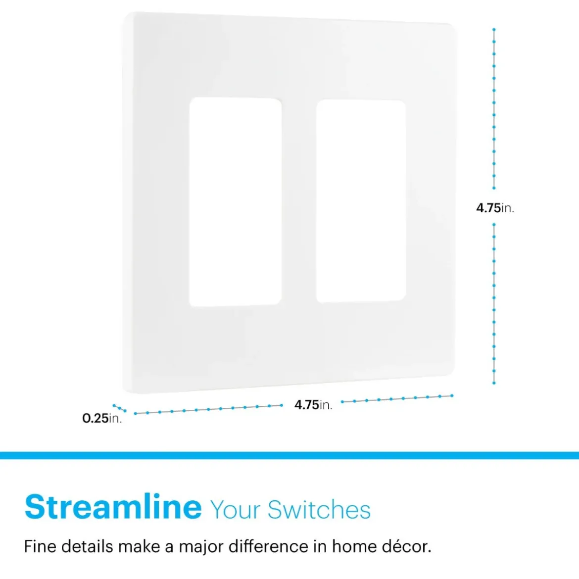 Power Gear Double Rocker Screwless Light Switch Wall Plate, 10 Pack, White