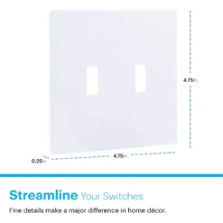 Power Gear Double Toggle Screwless Wall Plate, White, 5 Pack