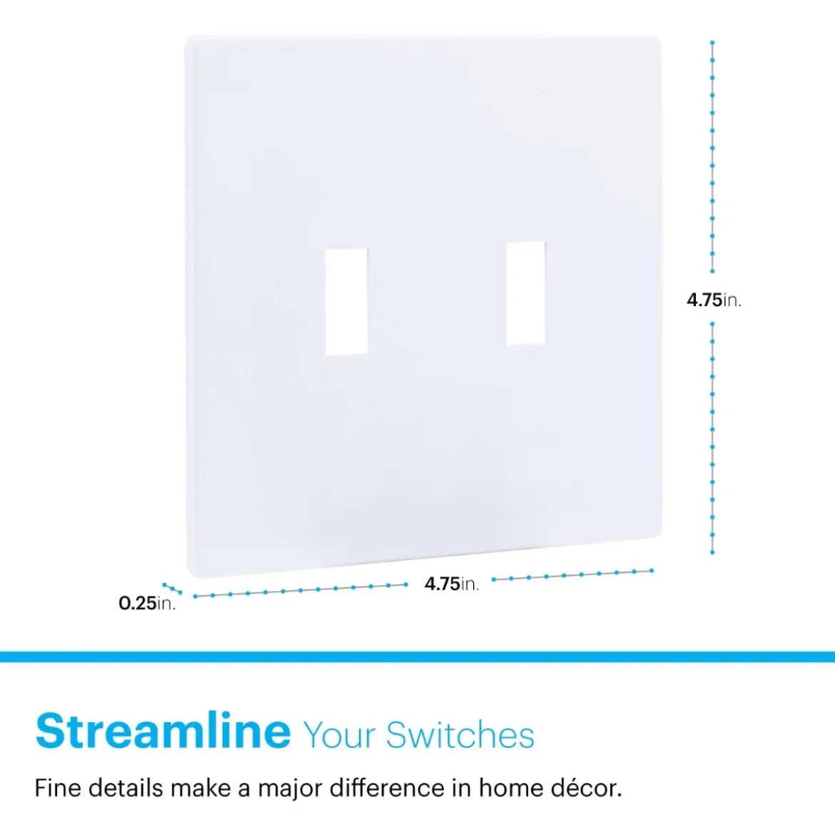 Power Gear Double Toggle Screwless Wall Plate, White, 5 Pack