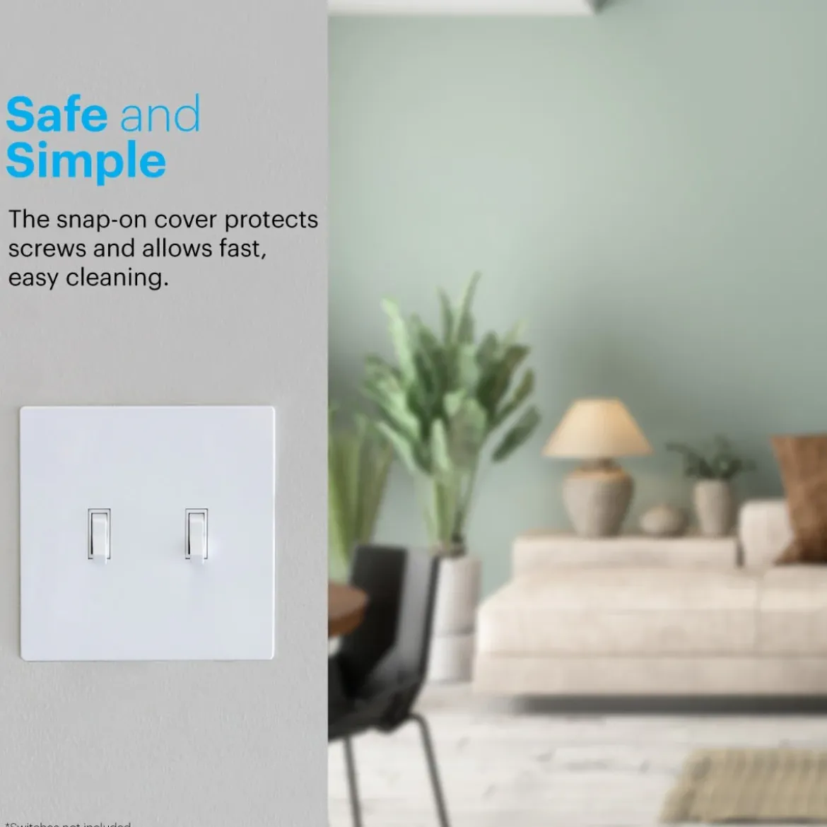 Power Gear Double Toggle Screwless Wall Plate, White, 5 Pack